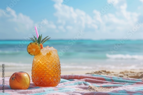 Pineapple and Orange on Beach Towel