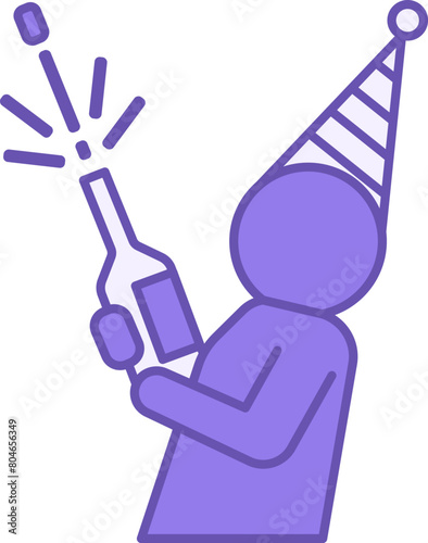 Colored Icon Celebrate. Vector Icon. Cheerful Man in a Party Cap Opens Champagne. Party, Vacation. Positive Thinking Concept