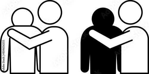 Empathy icons. Black and White Vector Icons. Man Consoling Friend. Compassion, Kindness. Problem of Mental Personality, Friendly Hugs. Mental Health