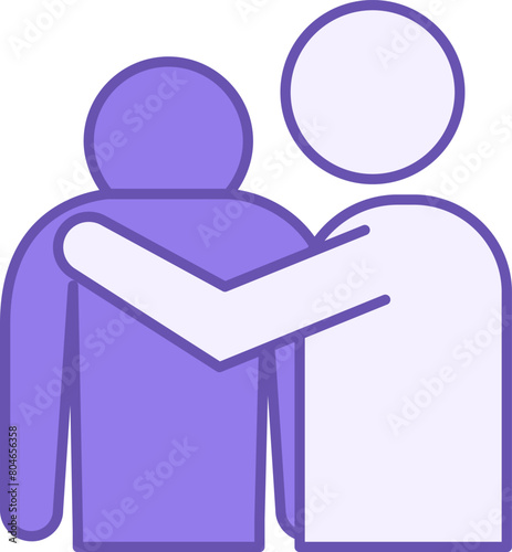 Empathy Colored Icon. Vector Icon. Man Consoling Friend. Compassion, Kindness. Problem of Mental Personality, Friendly Hugs. Mental Health