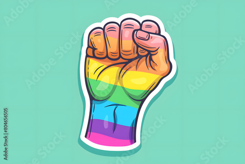 Illustration of a rainbow colored Hand with raised fist. Gay Pride. LGBT concept. 