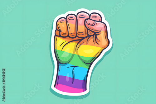 Illustration of a rainbow colored Hand with raised fist. Gay Pride. LGBT concept. 