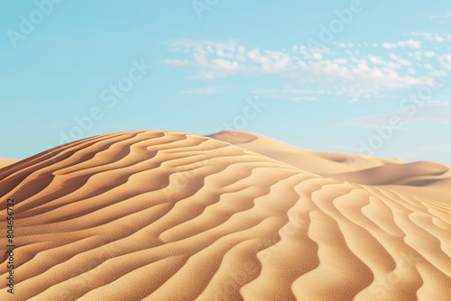 Sahara desert dunes with sand waves on blue sky background