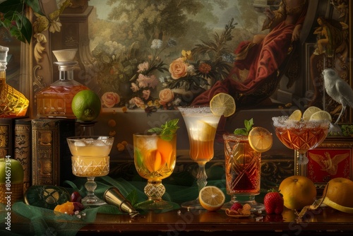 Table With Glasses of Various Drinks