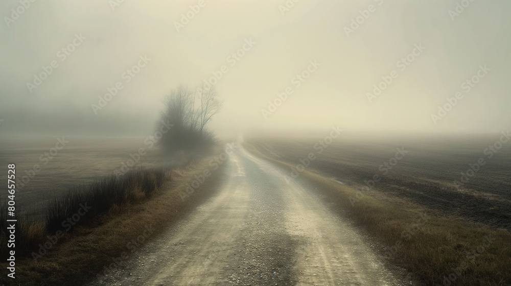 Empty road in gloomy autumn landscape