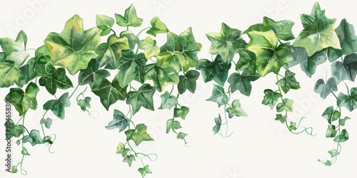 Whimsical Green Ivy Watercolor Composition Generative AI