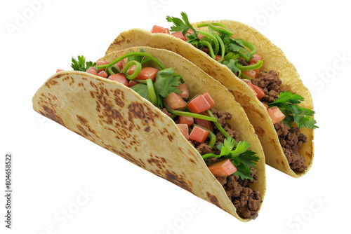 Beef tacos isolated on transparent background.