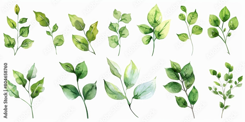 Watercolor Botanical Illustration of Greenery Generative AI