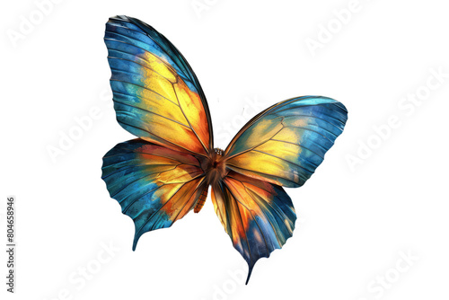 Blue yellow and orange butterfly isolated on transparent background.