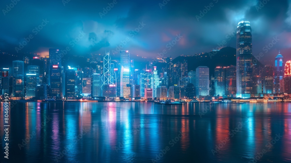 Urban cityscape skyline at night in Hong Kong Urban cityscape skyline at night in Hong Kong