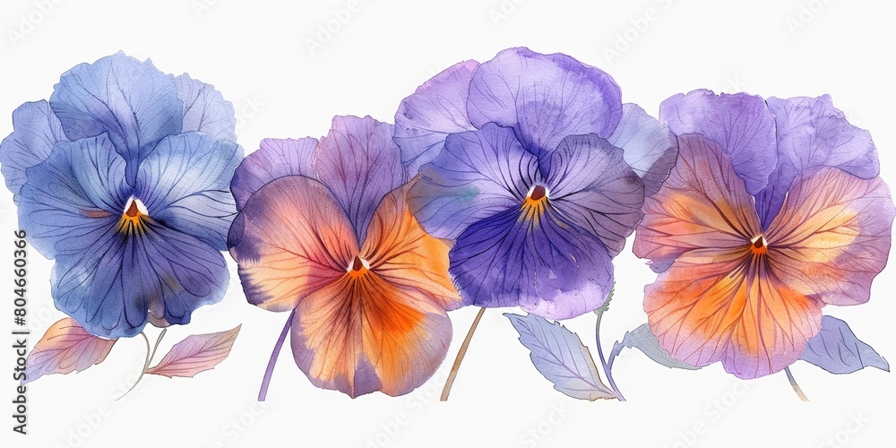 Delicate Pansy Flower Watercolor Illustration Generative AI Delicate Pansy Flower Watercolor Illustration Generative AI