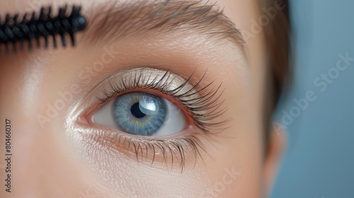 A closeup mockup of a mascara wand with perfectly defined lashes, emphasizing the products precision photo