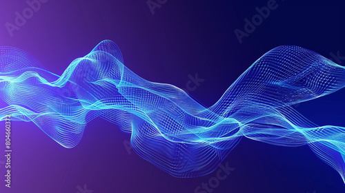Electric blue AI wave lines resembling a neural network, isolated on a gradient purple to black background, rendered in high definition.