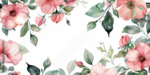 Spring Floral Frame with Roses and Leaves Generative AI