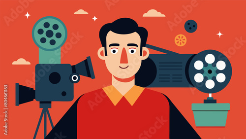 A celebrated film director with Tourette syndrome incorporates the condition into his films using untraditional camera movements and dialogue. Vector illustration photo