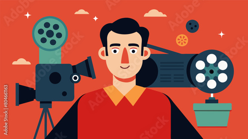 A celebrated film director with Tourette syndrome incorporates the condition into his films using untraditional camera movements and dialogue. Vector illustration