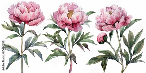 Delicate Pink Peonies Watercolor Illustration Generative AI