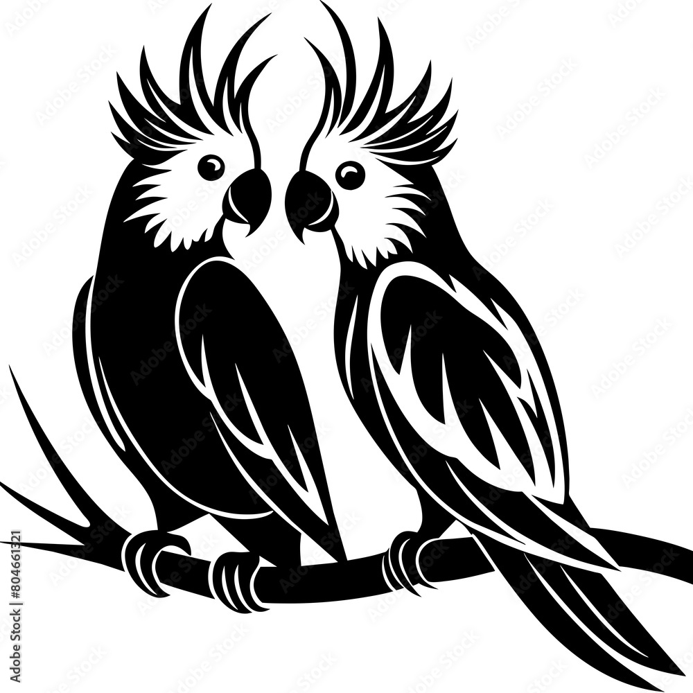 cockatiel couple in love setting in the branch vector art illustration