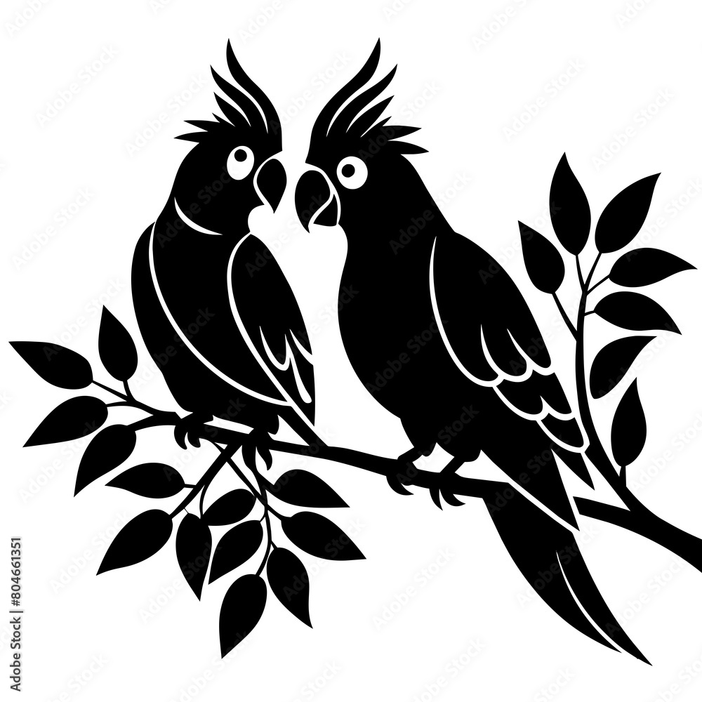cockatiel couple in love setting in the branch vector art illustration