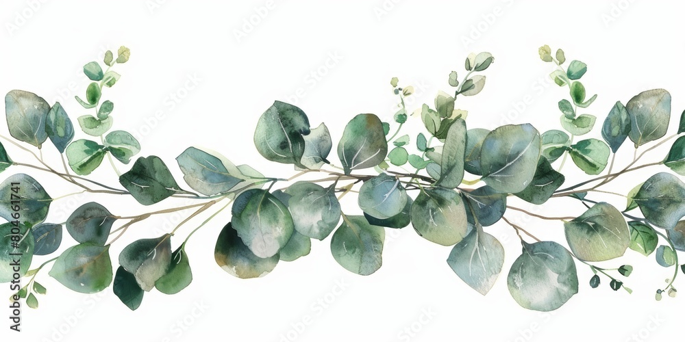 Elegant Floral Wreath with Eucalyptus Leaves on White Generative AI