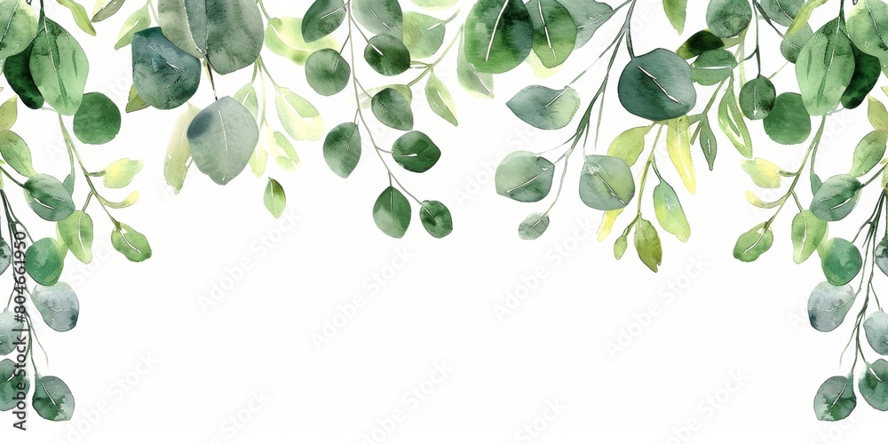Eucalyptus Leaves Frame on White Background Generative AI