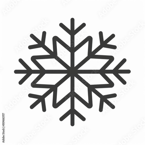 Solid Snowflake in Line Style. Winter Symbol of Cold Weather, Ice Crystals, and Meteorology