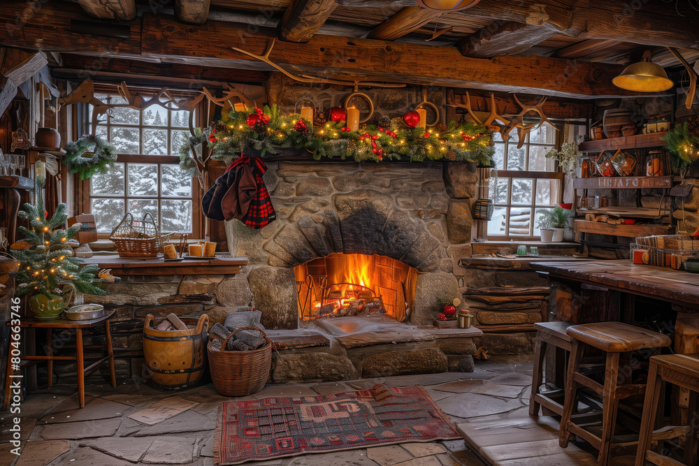 Fototapeta premium Fireplace, Generative AI