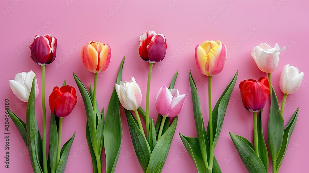 Celebrate the essence of spring with a high quality photo showcasing Mother s Day Women s Day and vibrant tulips set against a lovely pink background