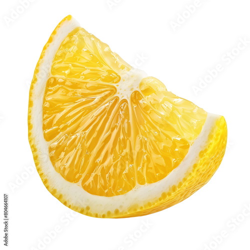 One slice of lemon citrus fruit isolated on transparent background. Lemon slice with shadow