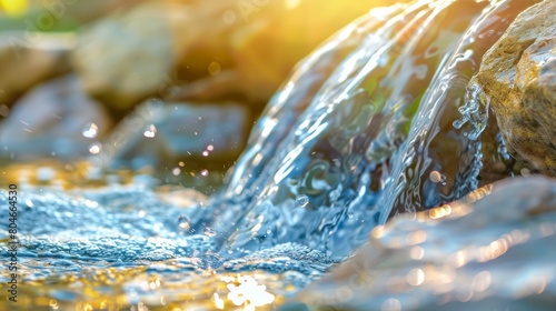 Crystal Clear Water Stream, Symbolizing the importance of clean water resources, close-up