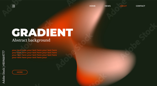 Abstract gradient web page design template, background with smooth blur shapes and sample text, copy space. Orange, pink and black color.Copy space.Wavy liquid gradient mesh.Grapic design.