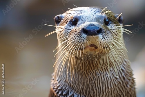 Majestic North American River Otter. Close-up Photo of a Playful River Dwelling Mammal  © Serhii