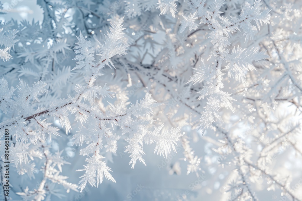 The branches of a tree are covered in a fresh layer of snow, showcasing the winter beauty of nature