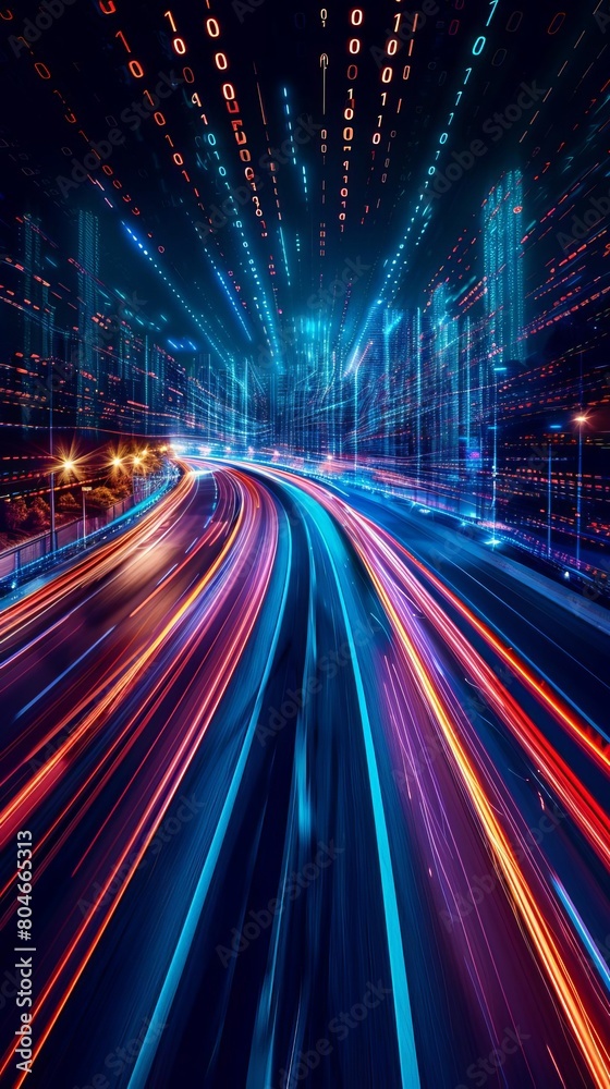 Digital data flow on road with motion blur to create vision of fast speed transfer  Concept of future digital transformation , disruptive innovation and agile business methodology