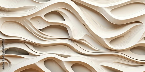 The image is a white and brown abstract painting of a wave