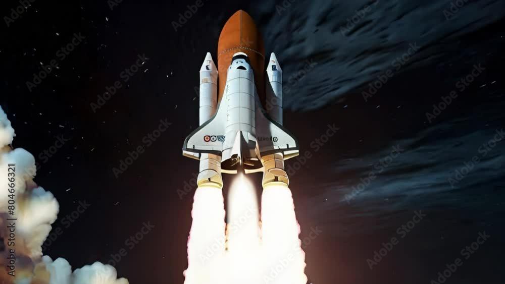 spaceship on the flight space shuttle close up. rocket in space.