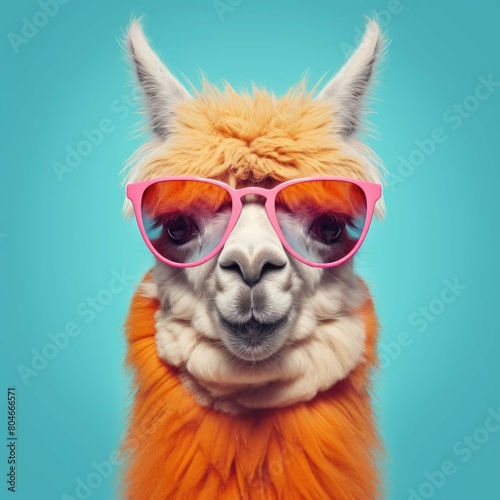 A llama wearing sunglasses and a pink nose © Classy designs