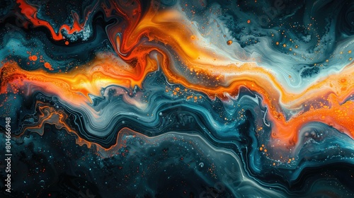 A painting of a wave with orange and blue colors © Classy designs