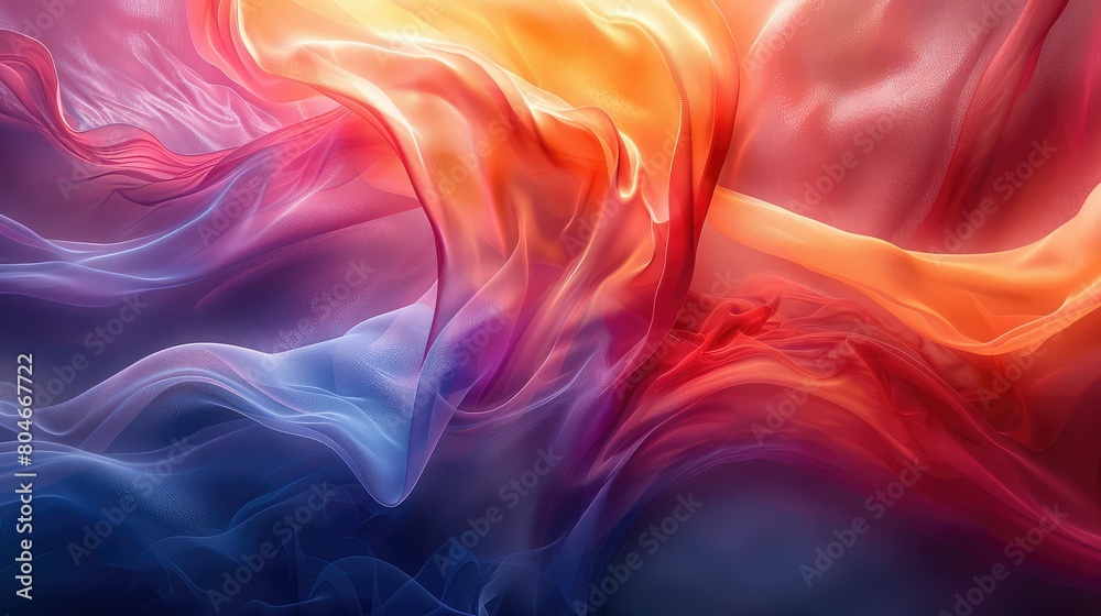 A colorful, abstract painting with a red and blue swirl