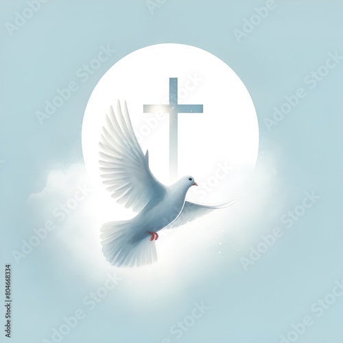Illustration for whit monday with a cross and white dove in flight © Milano