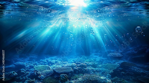Sunlight Filtering Through the Depths of a Vibrant Ocean. Generative ai