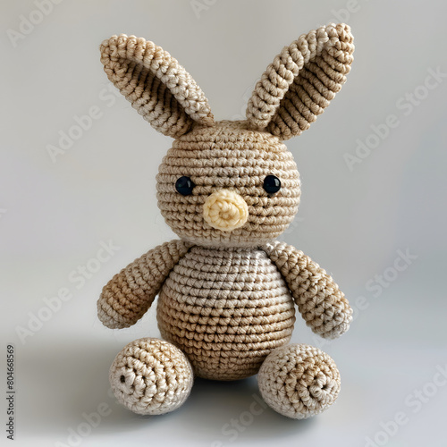 crochet gray rabbit on a table