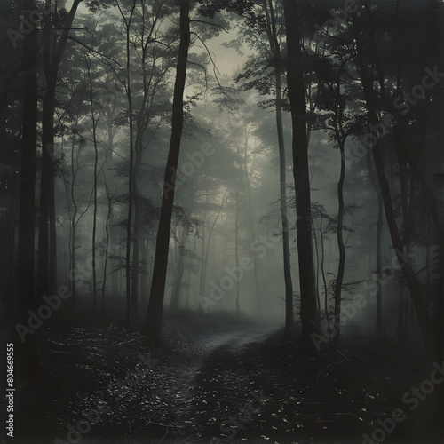 dark forest with gray sky