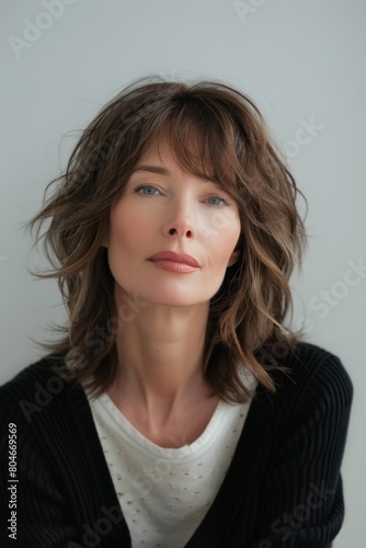 Tablou pe pânză a model that is 50 years old with soft side-swept hairstyle with bangs