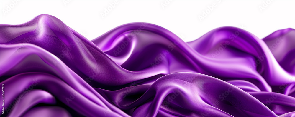 Fototapeta premium Rich Purple Velvet Waves, Luxurious Wavy Abstract Pattern, Isolated on Pure White