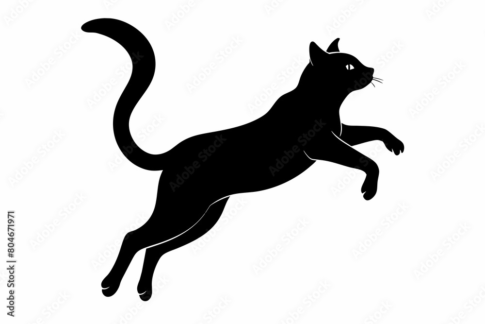 Cat jumping silhouette black on white background Cat jumping silhouette black on white background