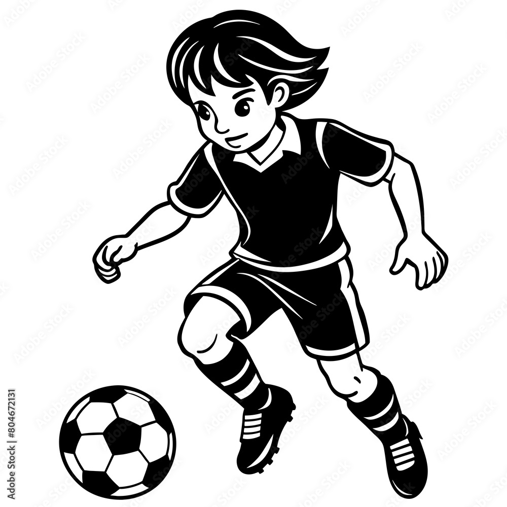 Kid playing football on white background