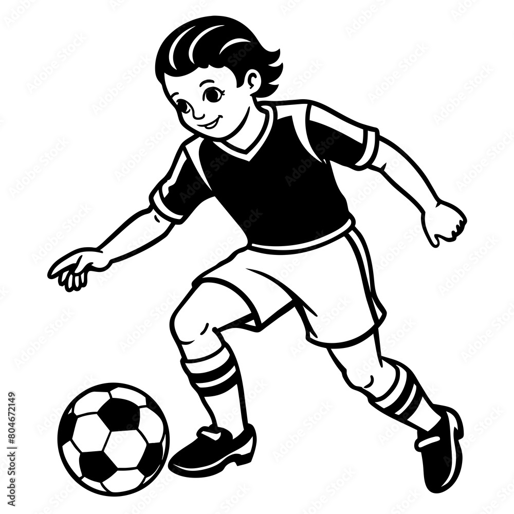 Kid playing football on white background