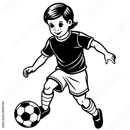 Kid playing football on white background