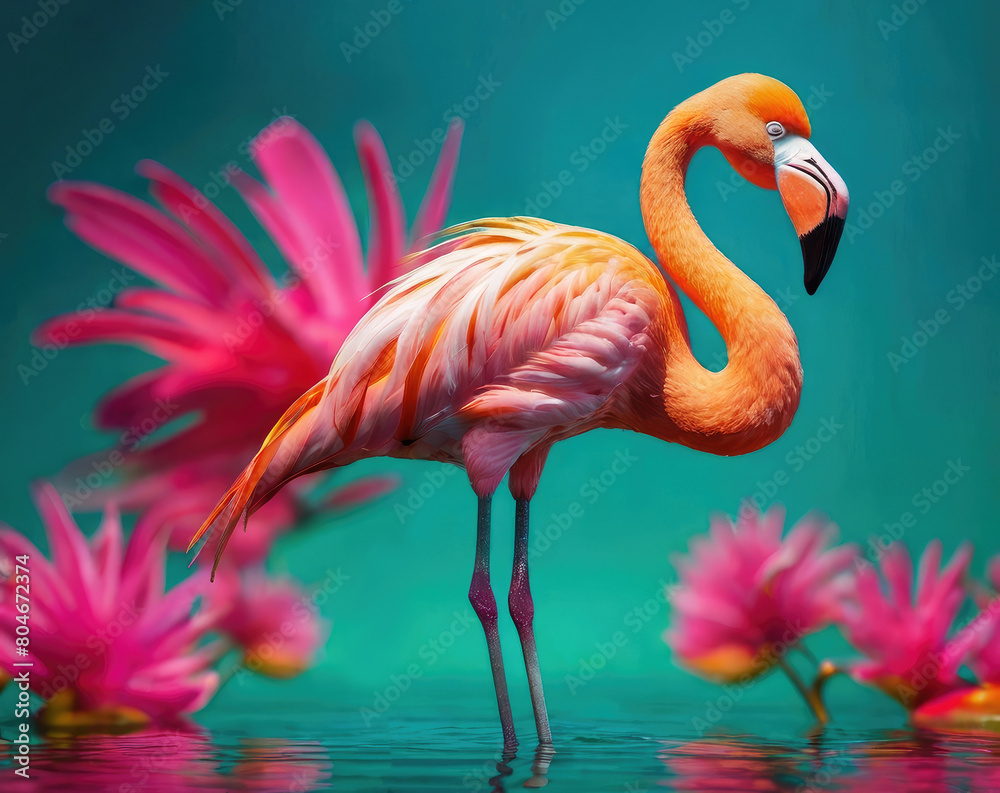 Bright art painting of a flamingo bird. Wall art, greeting card, advertisement, web design element. Bright art painting of a flamingo bird. Wall art, greeting card, advertisement, web design element.